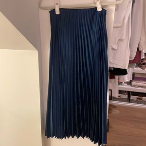 Zara Navy Blue Pleated Midi Skirt Silk-Look